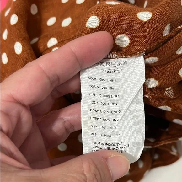 FAITHFULL The Brand Amber Linen Polka Dot Size 8 Wide Leg Pants Pockets - Picture 8 of 9